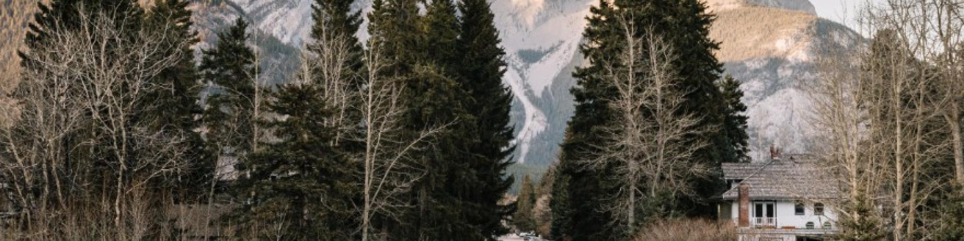 People walking on pathway bridge with mountains in the distance